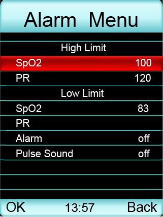 Figure 7. Alarm Setting Menu a The high/low limit of alarm setting In alarm setting menu,you can set the high/low limit of alarm.