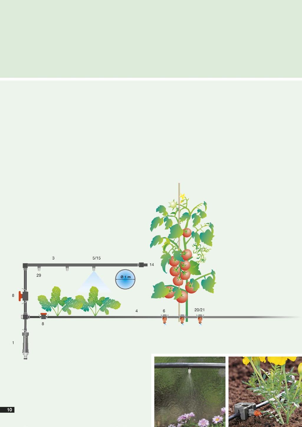 GARDENA Micro-Drip-System Extremely versatile for greenhouses, Irrigation suitable for greenhouses Note: Seedlings flourish best in the greenhouse when watered by a fine mist from Micro Mist Nozzles.