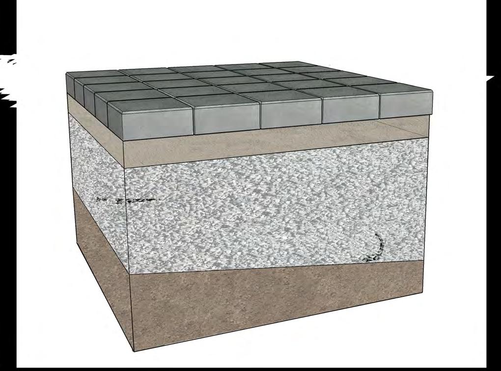 All stormwater from the porous pavement surface must infiltrate directly into a crushed rock storage layer. To deter clogging over time, porous pavement should capture only direct rainfall.