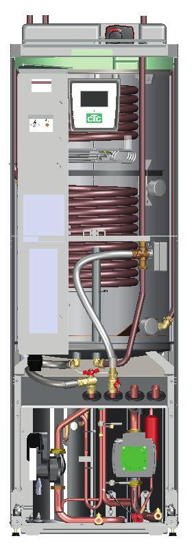 2. CTC EcoHeat 400 design The picture below shows the fundamental construction of the heat pump. The energy in the lake or ground is drawn up by the cooling system.
