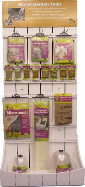 Combo Haxnicks Displays HN1000 Best Sellers Display l Provides a good variety of garden care and plant protection products l Includes the popular fleece jackets, Soft-Ties TM, Micromesh TM barriers,