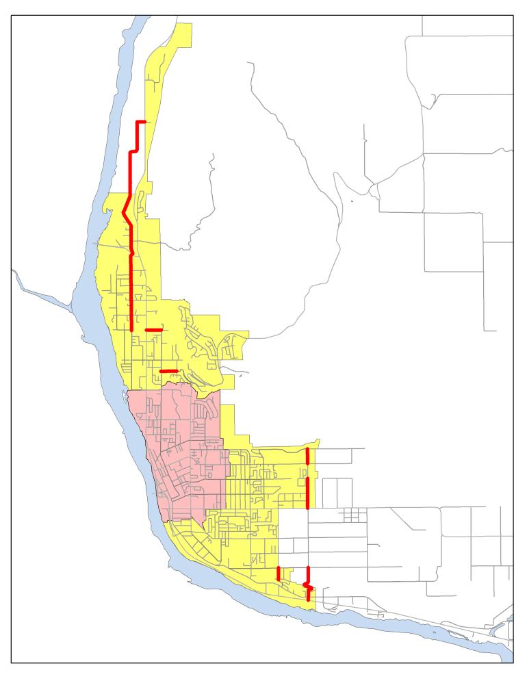 be deficient in the Greater East Wenatchee Area are the Sunset Highway Corridor and Orondo Street, in Wenatchee to Grant Road, via the George Sellar Bridge.