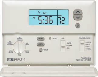 SINGLE AND MULTI-STAGE PSPA711 Auto Changeover Deluxe Programmable Profile: Fully programmable, digital thermostat with auto changeover for control of single stage heating and cooling systems.