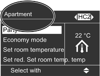 Example: Name for Heating circuit 2 : Apartment The menu shows Apartment for Heating circuit 2 Setting the Language At the