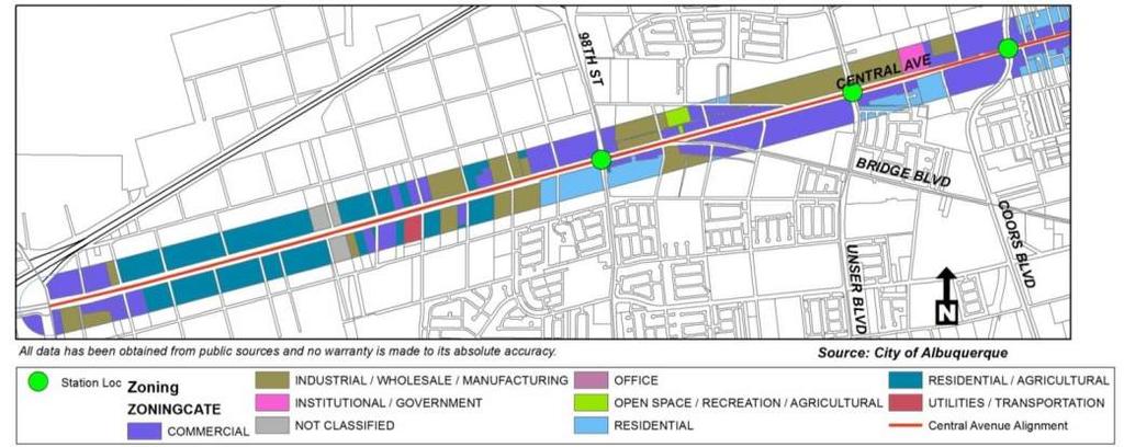 This section of the project corridor has a large amount of vacant land except near the major intersections.
