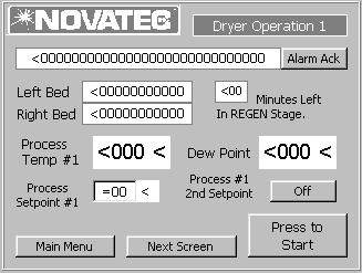 5.3.2 Dryer Operation Screens 5.3.2a Dryer Operation 1 The system has default setting to the Dryer Operation 1 screen.