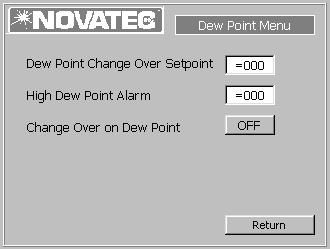 A fault will cause the machine to drop out of run mode. 5.3.5b Dew pointsetpoints This screen has all of the dew point control set points for the system.