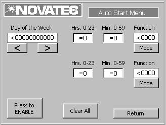 5.3.6 Autostart Menu The Autostart Menu screen provides all of the necessary data inputs for the second setpoint operation.