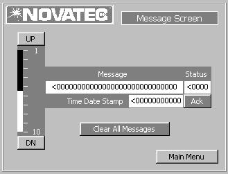 5.3.7 Message Screen The Messages screen will contain the warning and error messages created by the system. The UP and DN pads will move the position of the message pointer.
