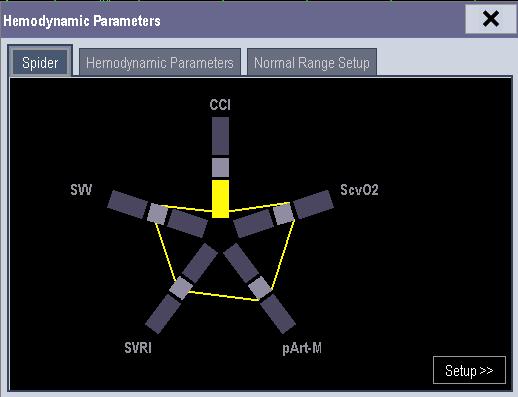 The diagram is displayed YELLOW immediately when one of the displayed parameters goes outside the normal range.