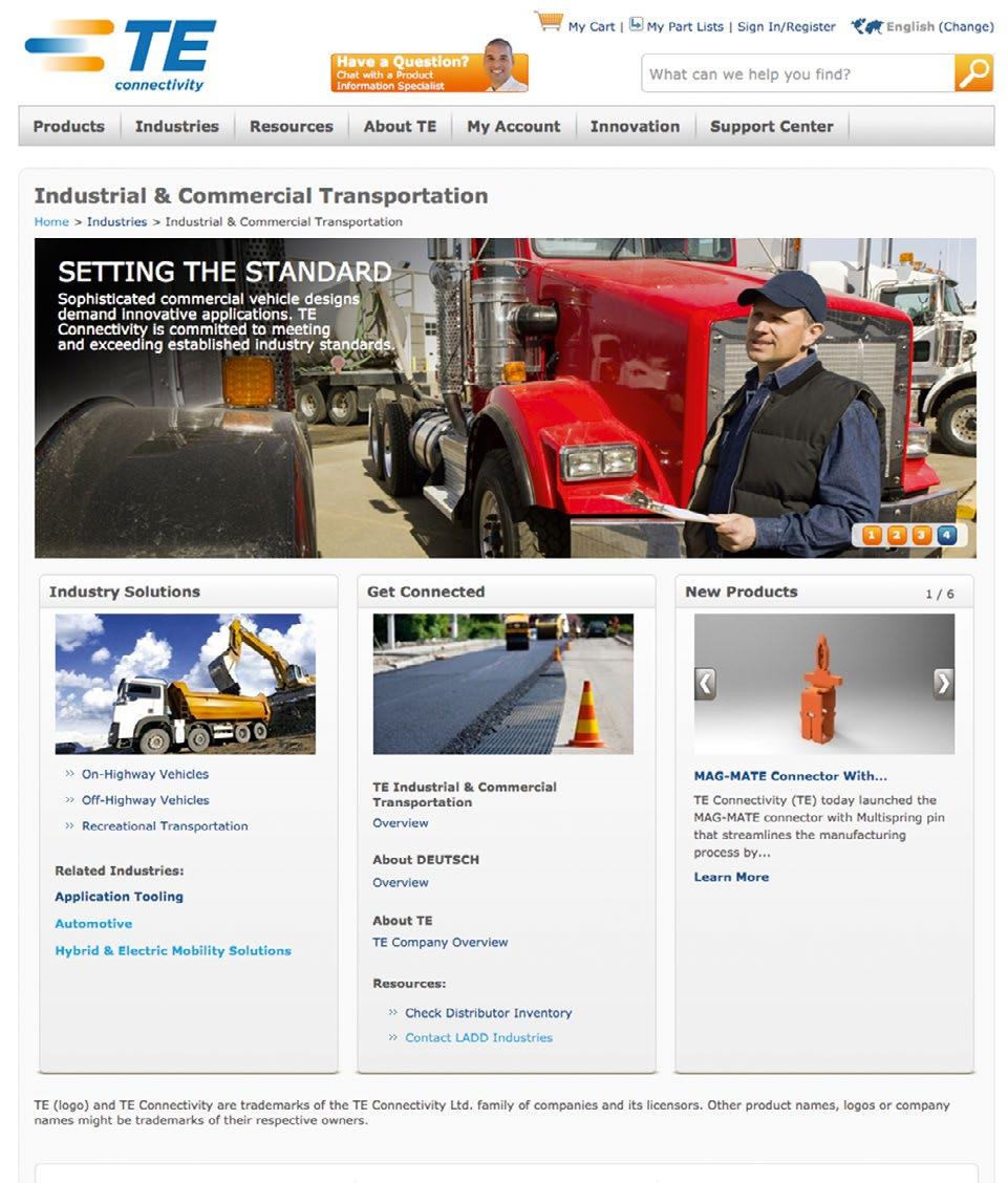 Industrial & Commercial Transportation The TE Connectivity Industrial & Commercial Transportation website is an innovative and interactive source for application information, product updates