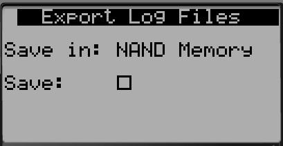 The logs contain predetermined information that is stored once a minute for seven days. Select either USB Drive or NAND Memory to save the Figure 38: Export Log Files exported log files (Figure 38).