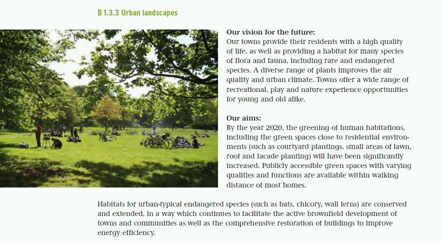 National Biodiversity Strategy Our towns provide their