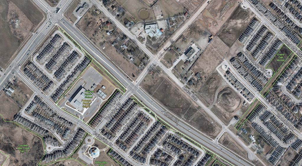 The site is generally rectangular in shape and maintains frontage on three streets: 43m of frontage along Bronte Road; 68m of