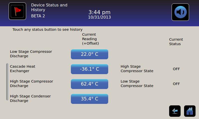 users with an administrator-level password or technician-level password to view current and historical sensor readings, and to view the status of the compressor(s).