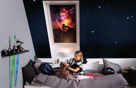 blinds and shutters Children s collection Star Wars & VELUX Galactic Night Collection Pleated blinds Flying pleated blinds This makes the blind ideal for installing in living rooms or dining areas.