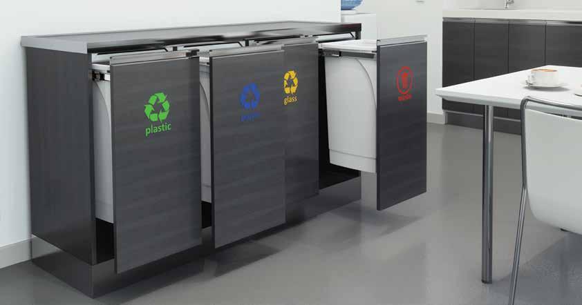 COMMERCIAL RECYCLING HIDEAWAY 50L RECYCLING STATION Multiple Soft Close 50L Bins The drive to protect our planet from excess waste has