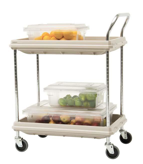 00 2- Shelf Deep Ledge Utility Cart Smooth, easy-clean polymer surfaces and a 2 3 /4 deep ledge to contain product and spills.