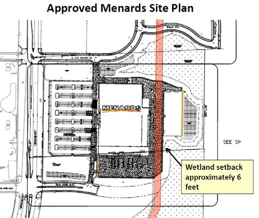 In addition to the wetlands, development of the Menards site is further challenged by the presence of a natural gas pipeline that runs north-south through the easterly 1/3 rd of the property.