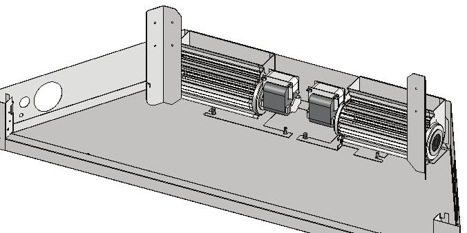 OPTIONAL FAN INSTALLATION (56701 only) 1. Insert fans through the lower grill opening, push to the back, positioning behind legs. Align mounting slots in fan brackets onto the mounting studs.