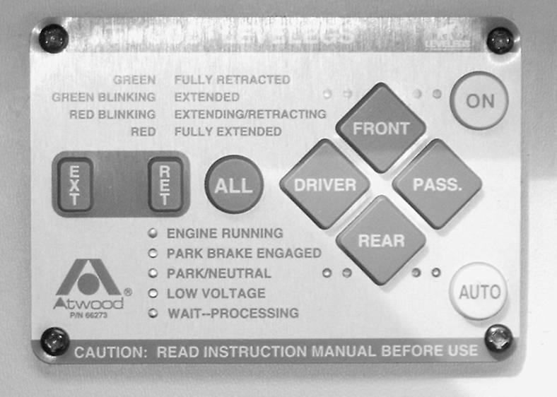 IMPORTANT If the hand/auto park brake is not set, the NOT IN PARK/BRAKE light will come on when the ON button is pushed. The panel will turn on, but the system will not operate.