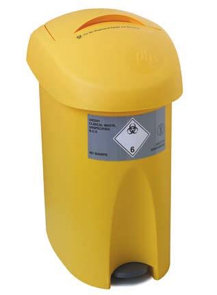 Highly visible yellow unit Pedal operated to reduce cross contamination Approved to standard UN3291 Capacity 34cm x 56.