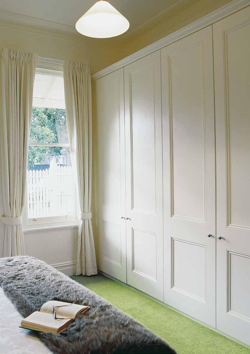 > Recessed panel beaded MD doors, painted white Hinged. Hinged doors are perfect for larger and more spacious bedrooms. With this option you can open the doors wide for easy and maximum access.