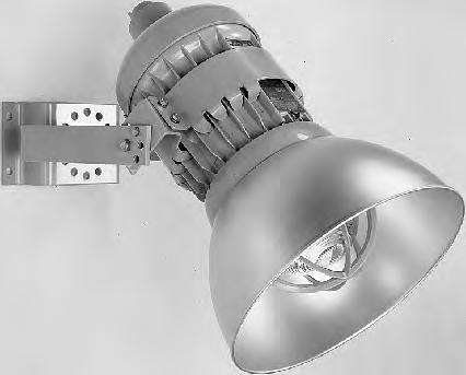 Luminaire is factory wired; power is fed through "wireless" connection block which serves as a mechanical seal between conduit and ballast compartments, eliminating the need for an external,