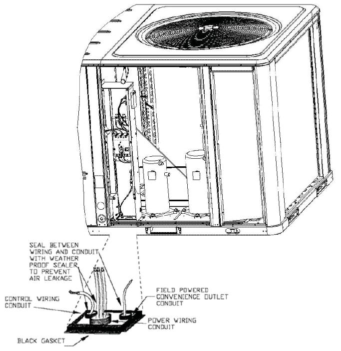Installation Figure 38. the building entering the electrical enclosures. Also seal around conduit and wiring at all roof and curb penetrations.