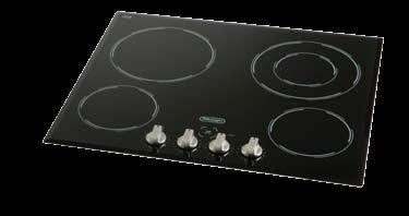 DE LONGHI COOKTOPS DTCH80B 80cm CERAMIC COOKTOP Four rapid response light star elements including one dual highlight zone, one extended heat zone, two small heat zones Simmer control at low