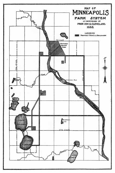 Grand Rounds History 1883 Plan for Minneapolis Park System prepared by Landscape Architect Horace W. S. Cleveland.