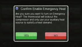 Main Menu Buttons - Emergency Heat Emergency Heat The Emergency Heat function is only available if your thermostat is set to control a Heat Pump.