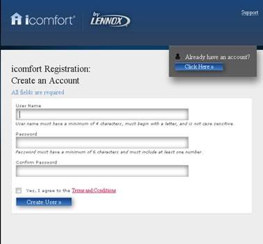 User Account Registration for Lennox Server Access A series of pages and prompts follows to provide guidance through profile setup and user preference definitions. Firmware Update Figure 13.