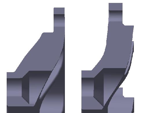 Sele 5.21. Vana (vasakul) ja uue (paremal) veljetsentri kodarate lõige Selel 5.21 on näha ka veljetsentri kodara kuju, mida peamiselt dikteerib pidurisadul.