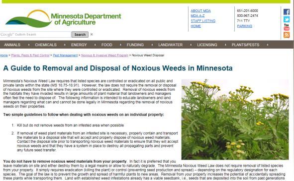 Eradication/Control obligation Turf and landscape professionals are not required by law to eradicate or control Noxious Weeds on a customer s property.