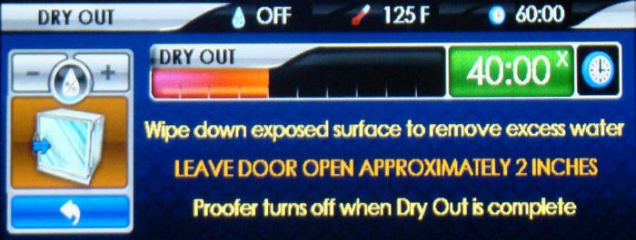 Open Touch to start Dry-Out cycle at end of use for each day. With oven door open, DOOR OPEN will flash in the Main Tool Bar and oven icon background is orange. Follow instructions on screen.