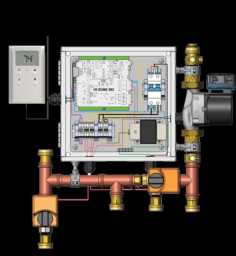 high efficiency, variable speed pump 3) Hot water control valve 4) Chilled water control valve 5) Chilled water return 6) Hot water supply 7) Zone loop return connection 8) Chilled water supply 9)