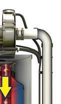 Heat is transferred in the water by means of the tank base exposed the combustion