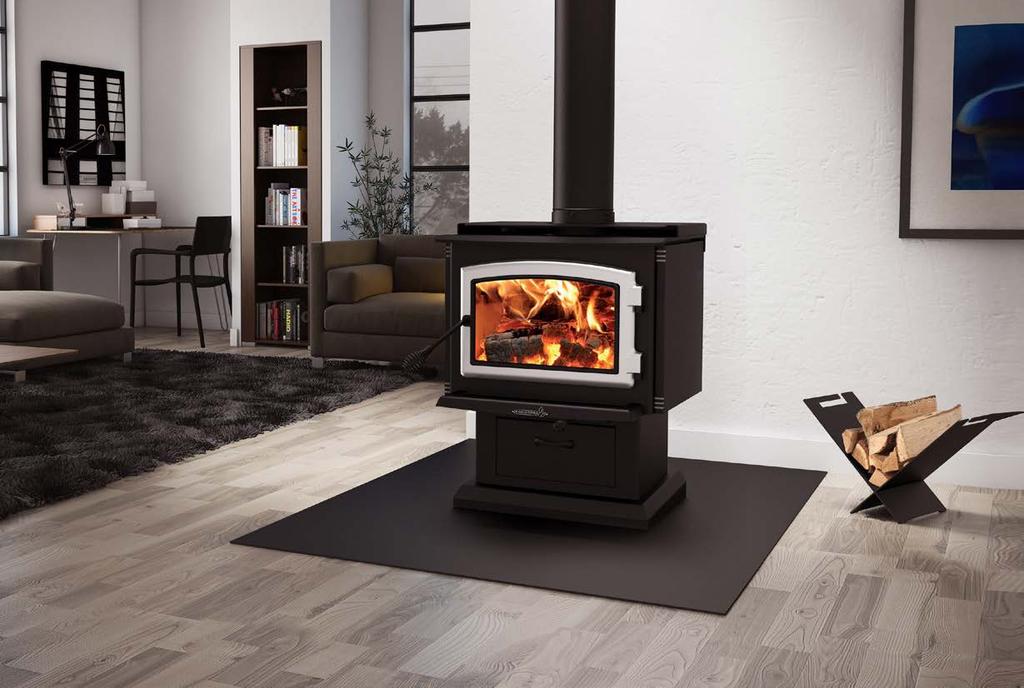 On pedestal with brushed nickel door and air mate Equiss Log holder Fireplace tool sets See page 27 On legs with black door # EB00017 WOOD STOVE solution 1.6 Solution 1.