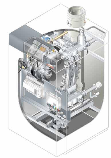 WTC-GB 90 gas condensing boiler The floor-standing condensing boiler bridges the gap between the wall-mounted Weishaupt condensing appliances (up to 60 kw) and the larger output range from 120 kw and
