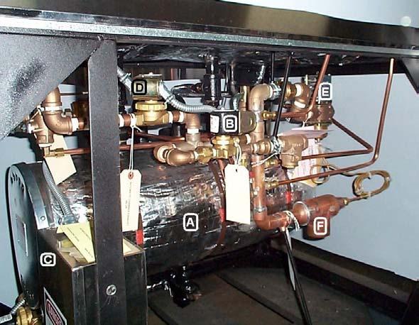 8. Valves & Solenoids In the picture to the left: A) Low Water Cut Off B) Chamber Steam Trap C) Water Level Sight Glass D) Steam Generator In the picture to the left: