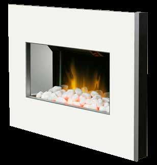 can be used independent of heat source Optiflame with white pebble fuel bed High gloss black or white fascia :