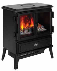 Traditional style freestanding stove with 3D Opti-myst flame and smoke effect 2kW heat output with two heat settings Flame effect can be used independently of heat source Suitable to move from room
