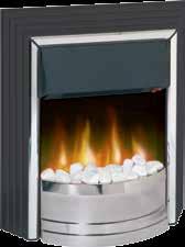 2kW heat output 2 heat settings (1000W / 2000W) Freestanding and fits flat to wall Black and chrome effect finish Flame effect can be used independent of heat source