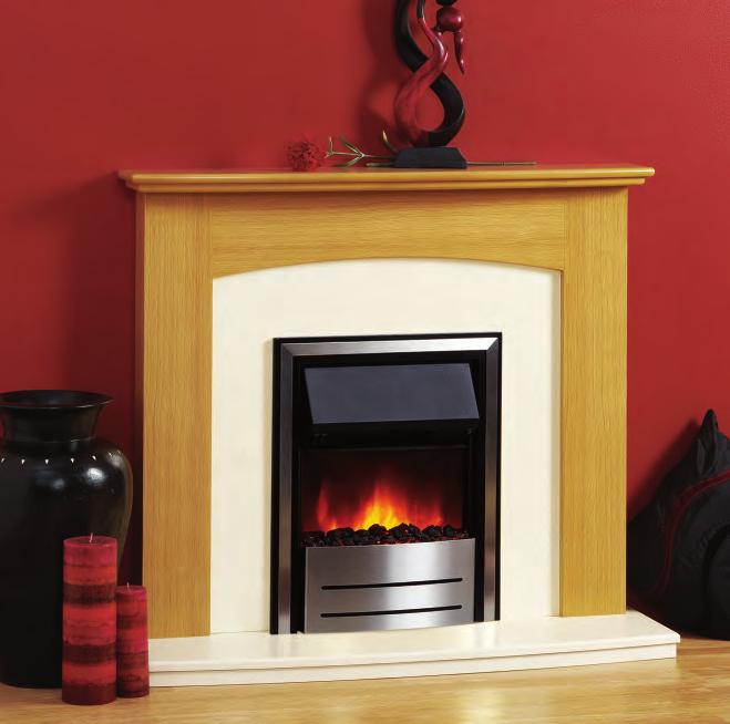 Poppy Electric Surround: Poppy Electric in Light Oak Finish Hearth and Back: Curved Hearth in Vanilla Finish