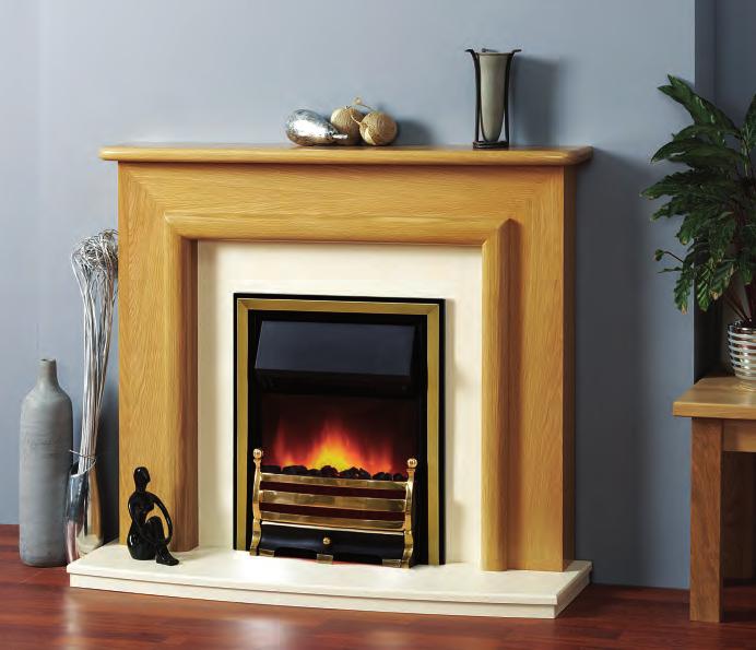 Electric in Light Oak Finish Hearth and Back: Curved Hearth in Bianca Finish Fire: Focusflame