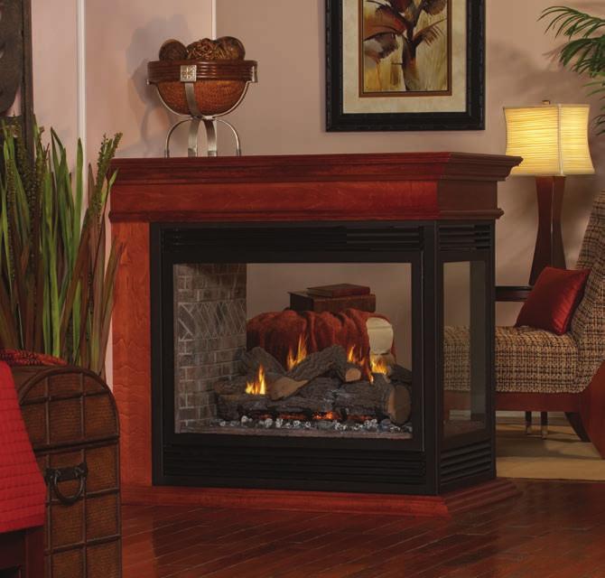 Deluxe & Multisided Fireplaces Deluxe Multi-Sided Fireplaces These Madison 36-inch peninsula and see-through fireplace systems are rated at 35,000 Btu and include a 24-inch Slope Glaze Vista Burner