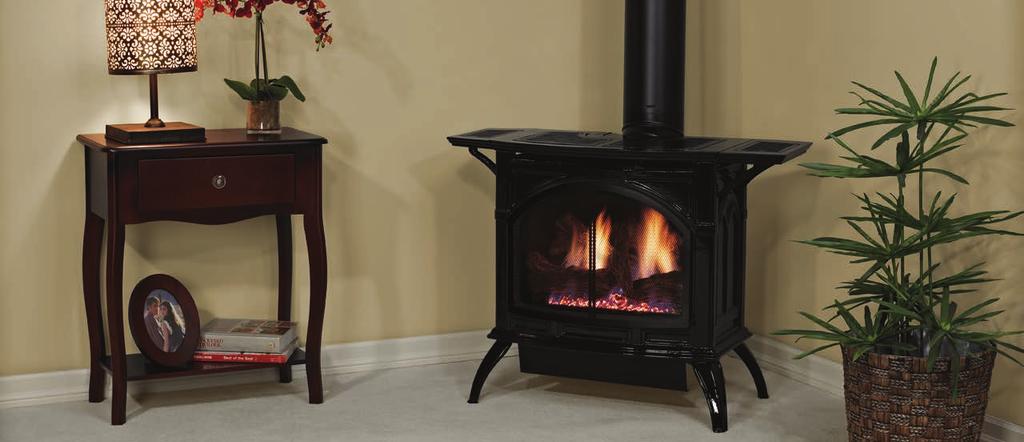 Empire Direct-Vent Cast Iron Stoves Empire Medium Direct-Vent Cast Iron Stove in Porcelain Black with Barrier Screen and optional Side Shelves Empire Direct-Vent Cast Iron Stoves Direct-vent Empire