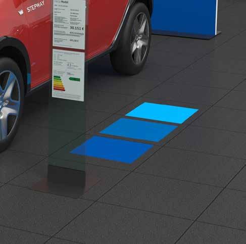 The multi-brand showroom - New Vehicle Delivery To make the range visible: This marking allows the display in the showroom to be better organized because vehicles are always correctly positioned.