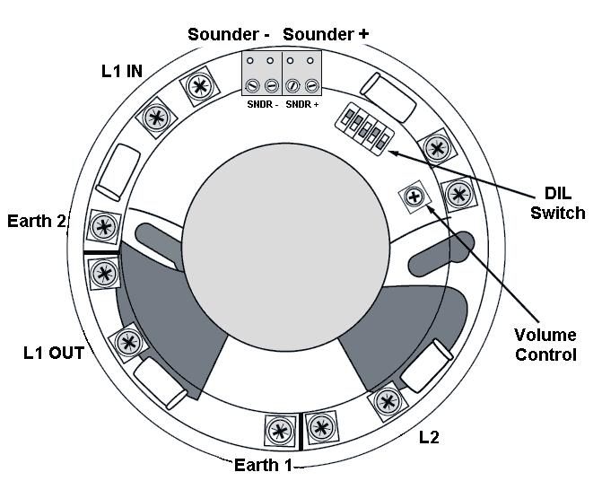 4.4 Sounder Base: The Series 65 Sounder Base is a high-efficiency conventional alarm sounder incorporating a base for the Series 65 range of detectors.